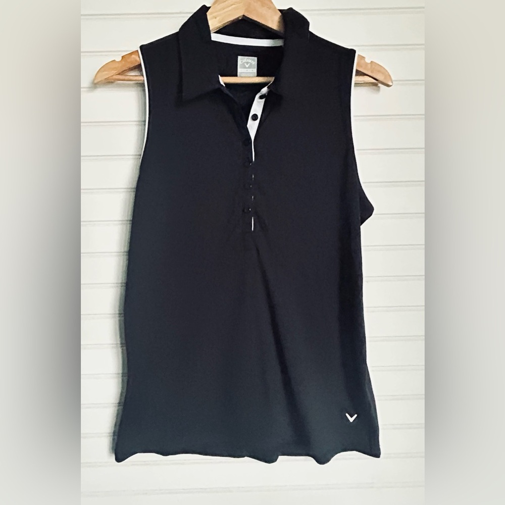 CALLAWAY womens size large black sleeveless golf polo